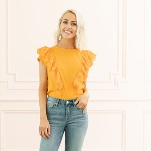Rachel Parcell Eyelet Ruffle Tee Yellow Small